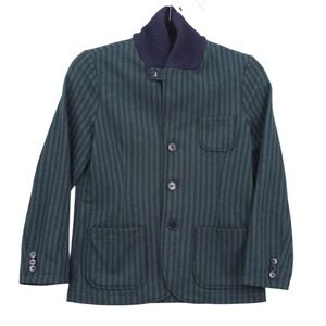 Il Gufo Boys Green Navy Blue Striped Wool Blend Knit Collar Blazer Jacket 12Y